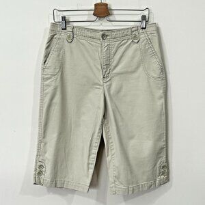 GLORIA VANDERBILT Lacey Capris Sz 10 Khaki Wide Leg High Rise DPF42078C